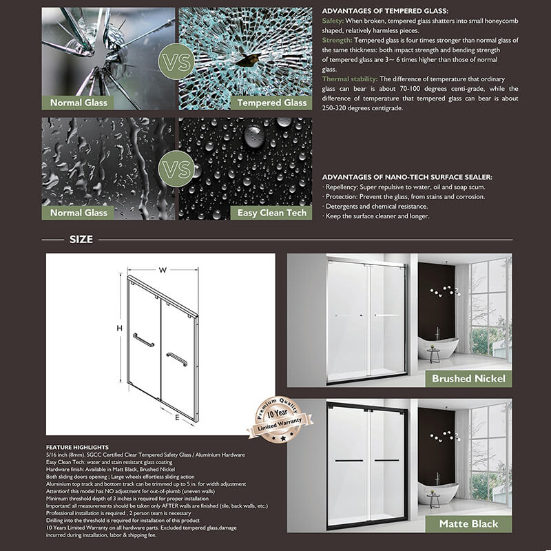 55'' - 60'' W x 60'' H Brushed Nickel Double Sliding Framed Tempered Glass Shower Doors.