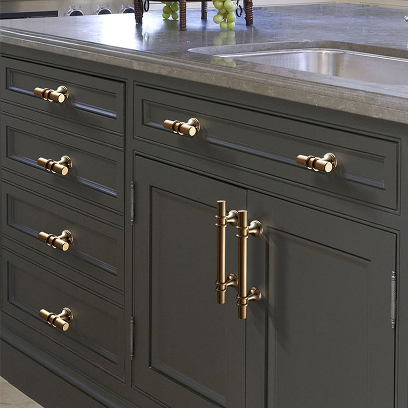 Barrel Cabinet Handles Gold Kitchen Hardware Pulls, 2 inch Hole to Hole Center.