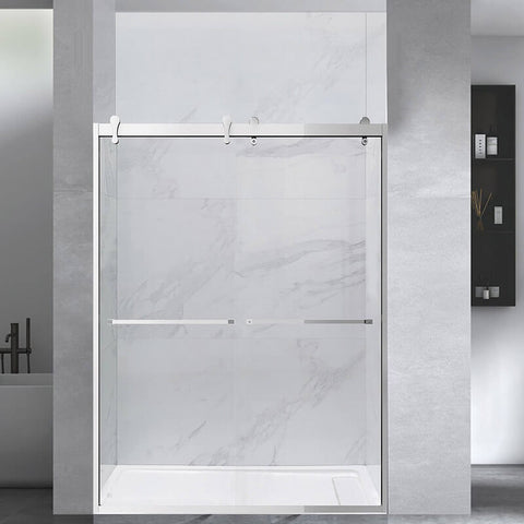 HAORE HOME Double Sliding Framed Tempered Glass Shower Doors 10 MM Clear Tempered Glass Stainless Steel Hardware