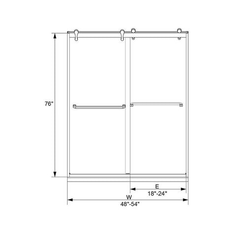 48"-54" W x 76" H Double Sliding Framed Tempered Glass Shower Doors With 10 MM Clear Tempered Glass