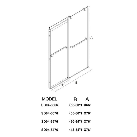 HAORE HOME 55'' - 60'' W x 76'' H Frameless Bypass Sliding Shower Door with (3/8" Thickness)Tempered Glass