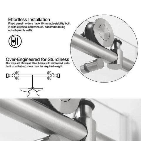 Frameless Single Sliding Glass Shower Doors (10mm) Clear SGCC Tempered Glass, Explosion-Proof Film, Stainless Steel Hardware