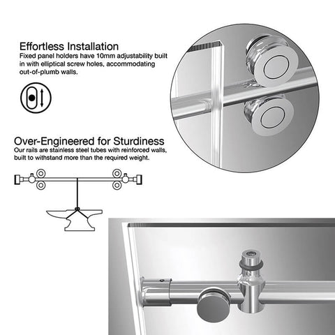 48"-54" W X 76" H Frameless Single Sliding Glass Shower Doors (10mm) Clear SGCC Tempered Glass Stainless Steel Hardware