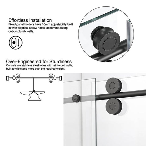 Frameless Single Sliding Glass Shower Doors (10mm) Clear SGCC Tempered Glass, Explosion-Proof Film, Stainless Steel Hardware
