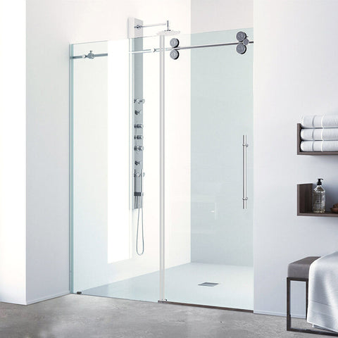HAORE HOME 61"- 67" W x 76" H Single Sliding Frameless Shower Door with Clear Glass