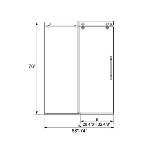 68" - 74" W x 76" H Single Sliding Frameless Shower Door with (10mm) Clear Tempered Glass, Stainless Steel Hardware
