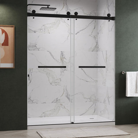 HAORE HOME 55'' - 60'' W x 76'' H Frameless Bypass Sliding Shower Door with (3/8" Thickness)Tempered Glass