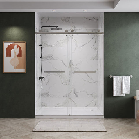 HAORE HOME 55'' - 60'' W x 76'' H Frameless Bypass Sliding Shower Door with (3/8" Thickness)Tempered Glass