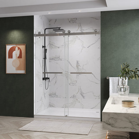 HAORE HOME 55'' - 60'' W x 76'' H Frameless Bypass Sliding Shower Door with (3/8" Thickness)Tempered Glass