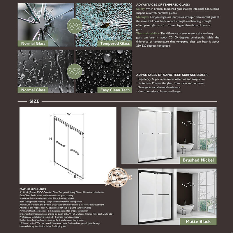 61'' - 66'' W x 76'' H Double Sliding Framed Tempered Glass Shower Doors.