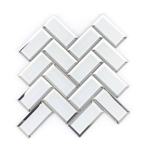 2" x 5" Glass Herringbone Chevron Mosaic Tiles.
